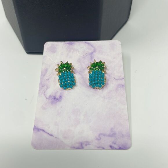 Blue Pineapple Post Studs Earrings - Picture 5 of 6
